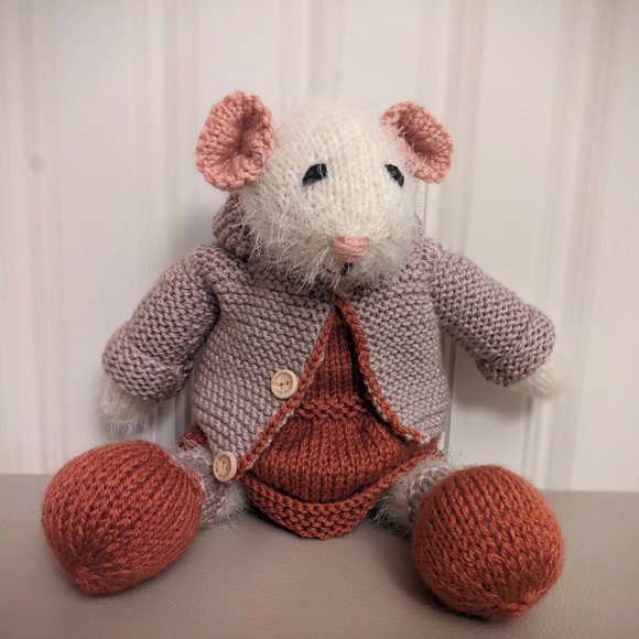 Meet Gerda Mouse handmade tricot stuffed animal baby shower -birthday gift 17 in - Picture 4 of 9